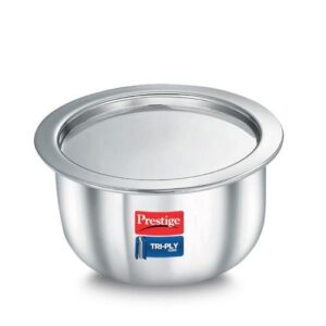 Prestige 12cm/0.75L Tri-Ply Stainless Steel Tope with Lid|Gas and Induction Compatible| Even Heat Distribution|Strong and Durable