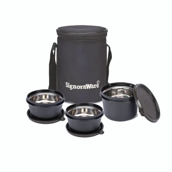 Signoaware Monarch Executive Medium Microsafe Steel |Microwave Safe Lunch Box (3 Stainless Steel Containers + Insulated Bag) (500ml+350ml+350ml), Set of 3 | Office Series - Image 5