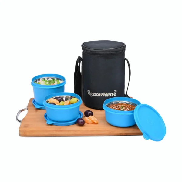 Signoaware Monarch Executive Medium Microsafe Steel |Microwave Safe Lunch Box (3 Stainless Steel Containers + Insulated Bag) (500ml+350ml+350ml), Set of 3 | Office Series - Image 4
