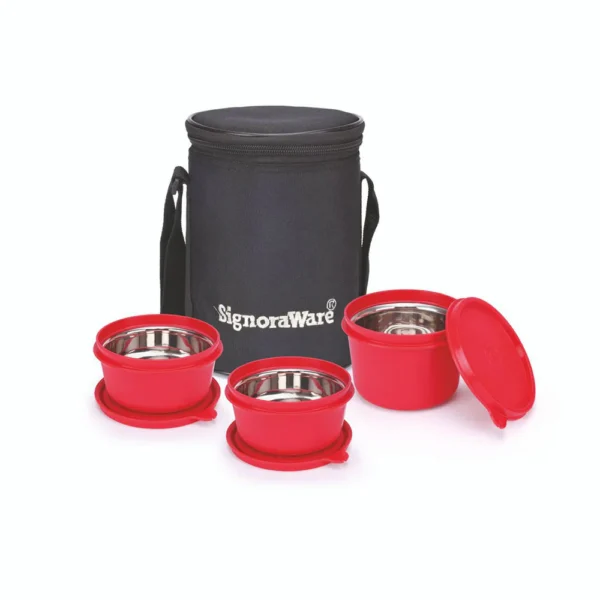Signoaware Monarch Executive Medium Microsafe Steel |Microwave Safe Lunch Box (3 Stainless Steel Containers + Insulated Bag) (500ml+350ml+350ml), Set of 3 | Office Series
