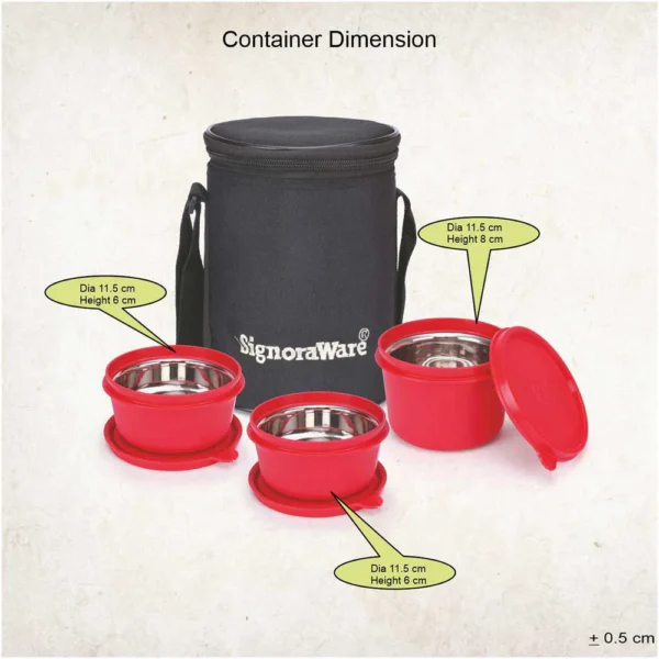 Signoaware Monarch Executive Medium Microsafe Steel |Microwave Safe Lunch Box (3 Stainless Steel Containers + Insulated Bag) (500ml+350ml+350ml), Set of 3 | Office Series - Image 2