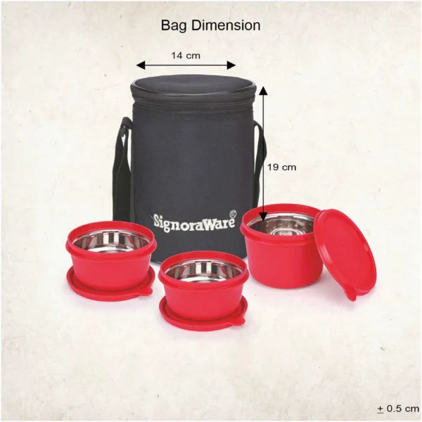 Signoaware Monarch Executive Medium Microsafe Steel |Microwave Safe Lunch Box (3 Stainless Steel Containers + Insulated Bag) (500ml+350ml+350ml), Set of 3 | Office Series - Image 3