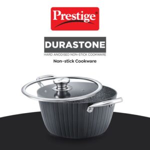 Prestige Durastone Hard Anodised 6 Layer Non-Stick Casserole with Glass Lid, (24 cm, 4 Litre) (Black)