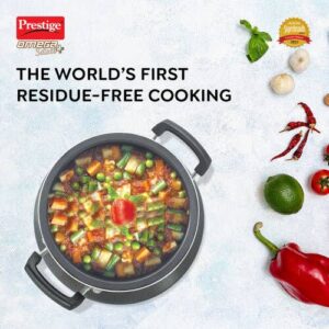 Prestige Omega Select Plus Teflon Non-stick Coated Junior Handi with Stainless Steel Lid and Scrubber for Non-Stick Cookware, 16cm (Black)