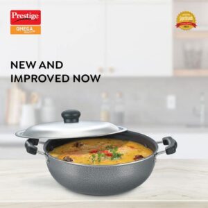 Prestige Omega Select Plus Superior Non-stick Coating Round Base Kadai with Lid, 25cm (Black)
