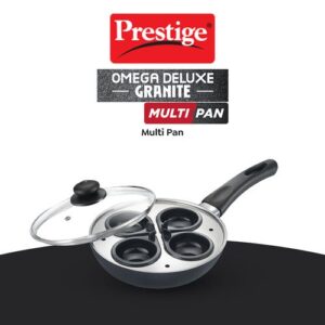 PRESTIGE OMEGA DELUXE GRANITE MULTI-PAN COOKWARE 20 cm WITH EGG POACHER 1 U, STEAMER 1 U, WITH GLASS LID