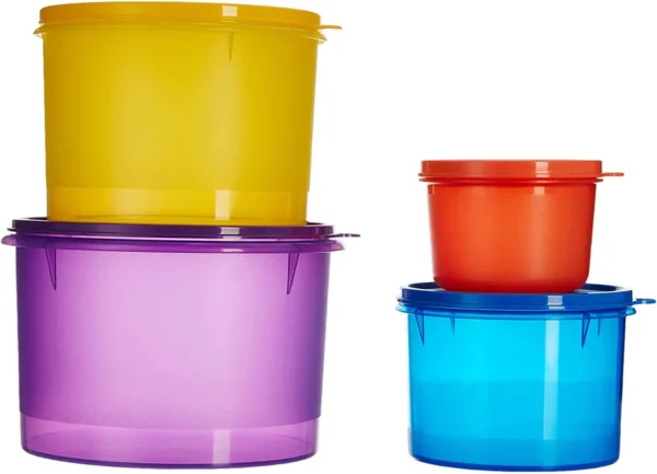 Signoraware Modular Plastic Storage Container Round, Set of 4 ,( 3500 ml. + 2500 ml.+ 1100 ml.+ 450 ml.),Multicolor - Image 3