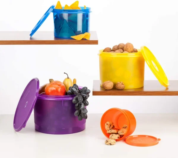Signoraware Modular Plastic Storage Container Round, Set of 4 ,( 3500 ml. + 2500 ml.+ 1100 ml.+ 450 ml.),Multicolor - Image 2