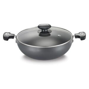 Prestige Hard Anodised Plus Gas and Induction Compatible Kadai with Glass Lid, 20 cm, Black