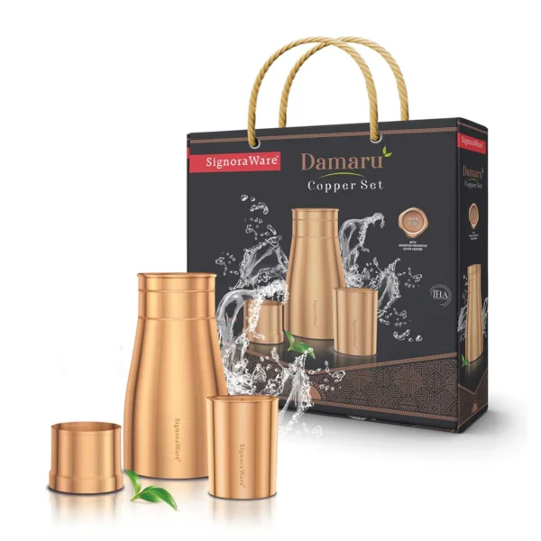 Signoraware Damaru Bottle with 2 Glass (Matt), 900ml + 275 ml Each Glass