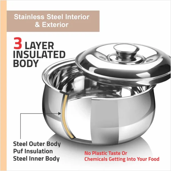 Signoraware Hot Delight Casserole (1000ml) - Double Wall Stainless Steel Insulated casserole - Keep Food Hot for longer time - Image 4