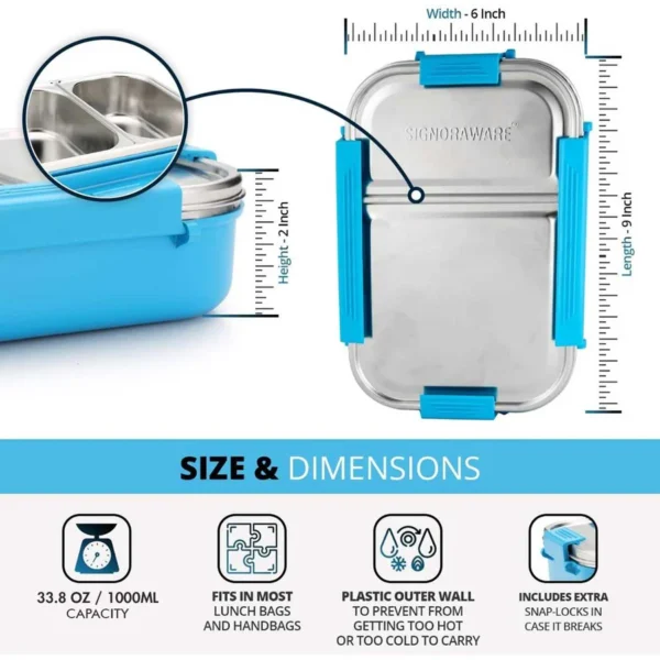 Signoraware Slim Steel with Steel Lid Lunch Box, 1000ml - Image 2
