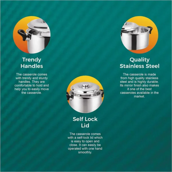 Signoraware Therma Casserole with Handle (1000ml) - Double Wall Stainless Steel Insulated casserole | Casserole for Serving Cooked Food and Storing Hot Food Thermoware HOT and Cold for Long Hour for Home Canteen Picnic - Image 2
