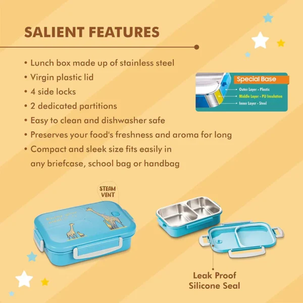 Signoraware Eat-Up Designer Steel Lunch Box 2 Partitions - Image 2