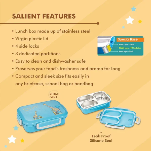 Signoraware HappyMe Designer Steel Lunch Box 3 Partitions - Image 2