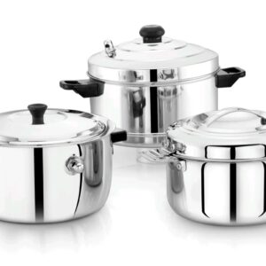 MAHAA Amaze Stainless Steel Kitchen Gift Set – Milk Boiler 2L + 4-Plate Idli Cooker + Bluebell Insulated Casserole 1500ml | Gas & Induction Compatible | 3-in-1 Functional Combo