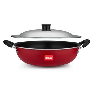IDEAL Ever Non Stick kadai with Steel Lid | Gas Top Compatible | Red (24CM) Brand: IDEAL