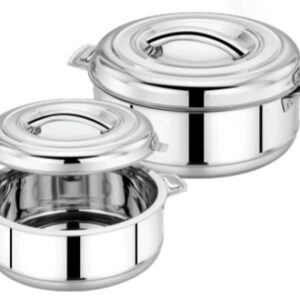 MAHAA Iris Stainless Steel Casserole, Double-Wall Insulated Hot Box with Lock Lid, Food Warmer for Rice, Curries, Rotis, Free ₹300 SS Water Bottle