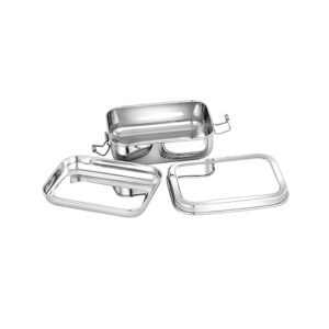 MAHAA Stainless Steel Linea Lunch Box | Rectangular Box with Divider Plate | Compact Durable Food Storage Container | Ideal for Office, School & Travel