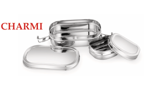 Mahaa Charmi Stainless Steel Lunch Box or Tiffin Box Rectangle Shape  Color Silver Steel