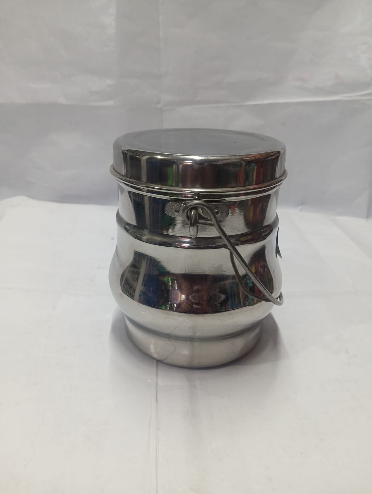 Stainless Steel Belly-Shape Thookku chatti (Storage Container with Heavy-Duty Handle) - Image 2