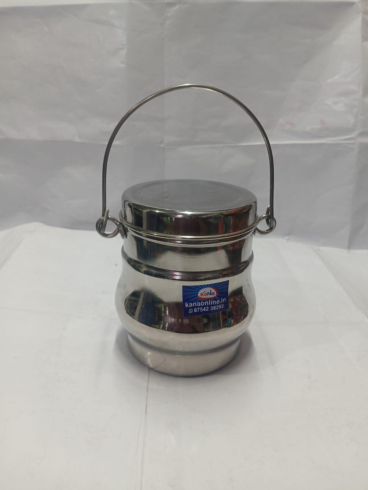 Stainless Steel Belly-Shape Thookku chatti (Storage Container with Heavy-Duty Handle) - Image 3