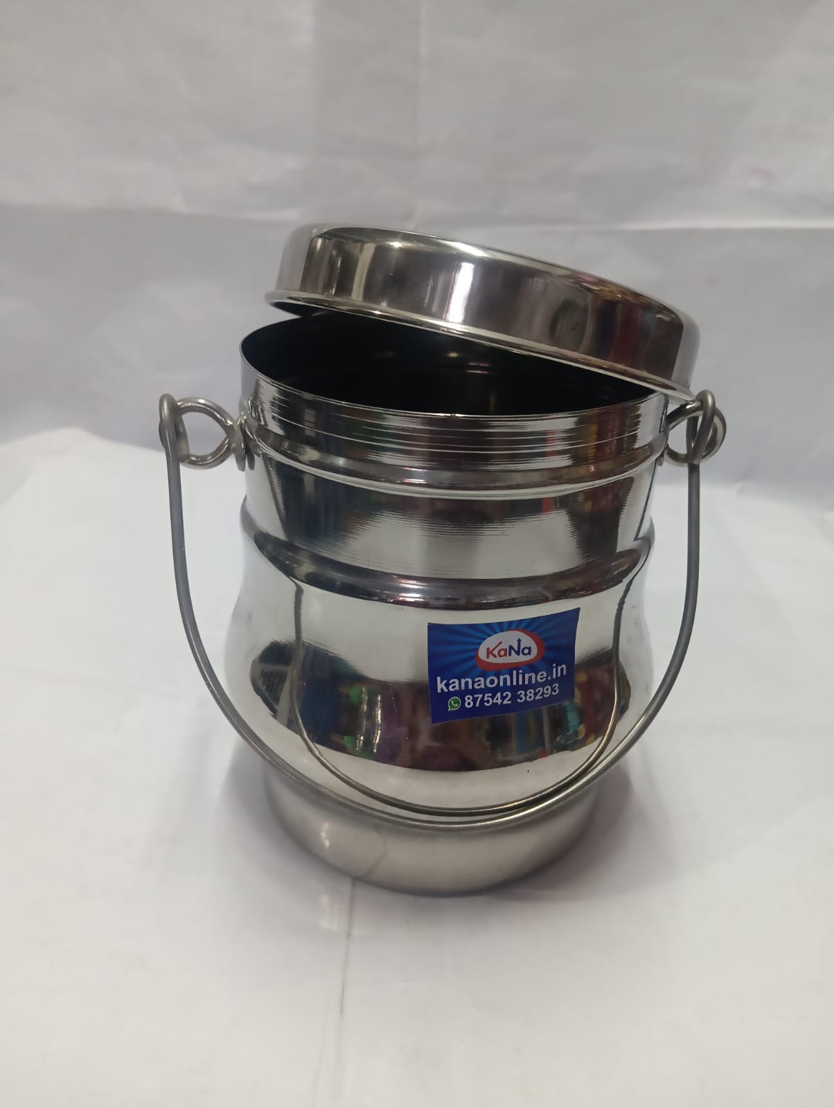 Stainless Steel Belly-Shape Thookku chatti (Storage Container with Heavy-Duty Handle) - Image 4