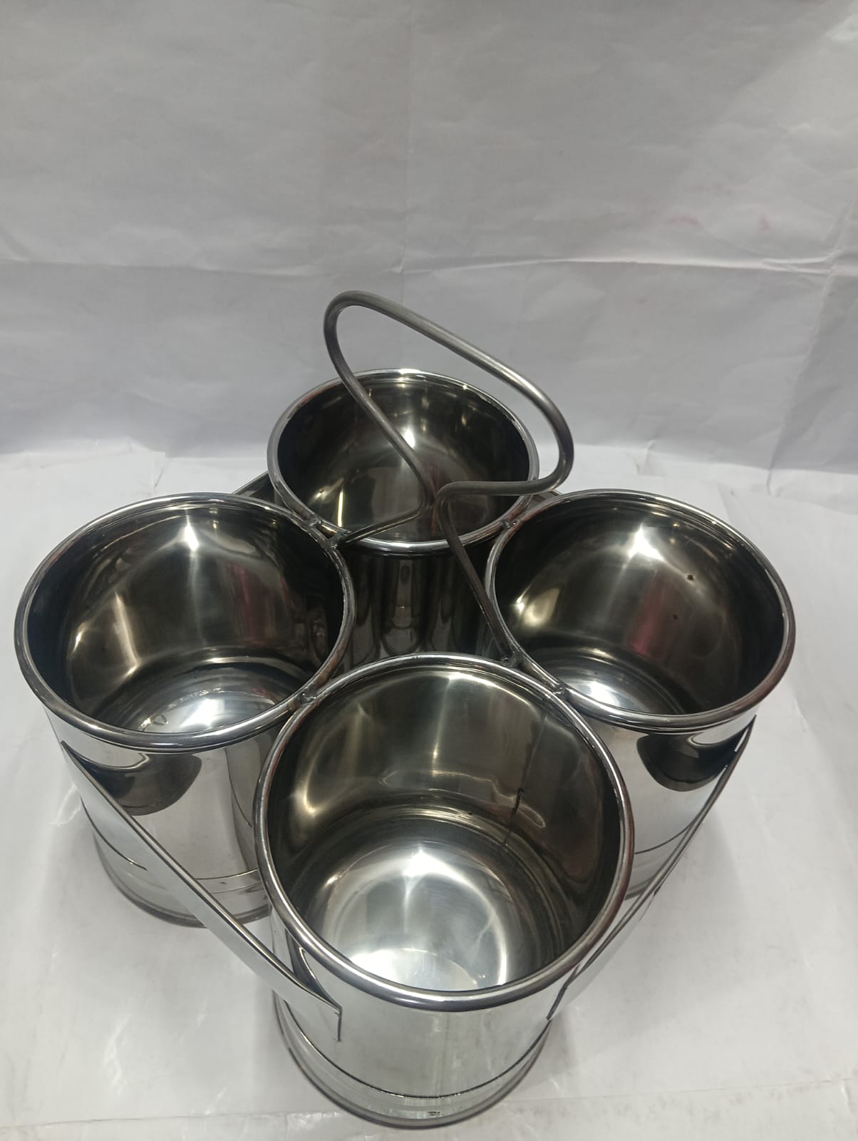 Stainless Steel Four Chutney Cup / Sambar Serving Stand with Handle - Image 3