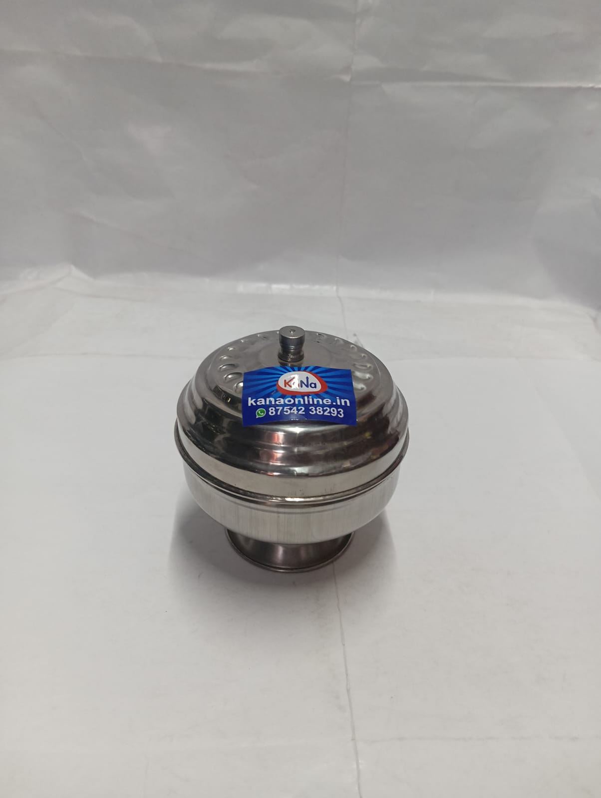 Stainless Steel Kumkum/Sandal Pedestal Box - Image 2