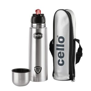 CELLO Flipstyle Insulated Stainless Steel Flask Water Bottle with Jacket For Daily | ISI Certified Double Wall Vacuum Insulated 24 Hrs Hot & Cold Thermos Water Bottle For Office Gym Travel