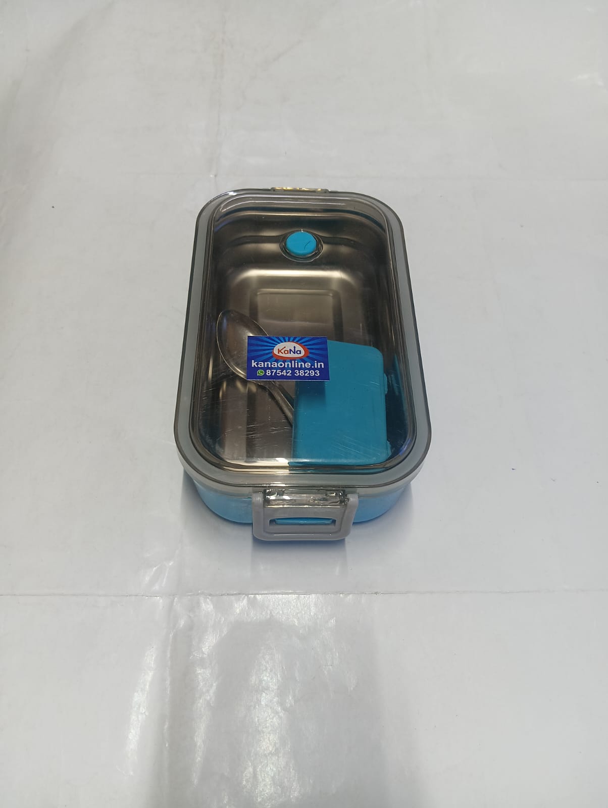 Premium Stainless Steel Single Compartment Lunch Box with covered plastic Mini Inner Box & Spoon
