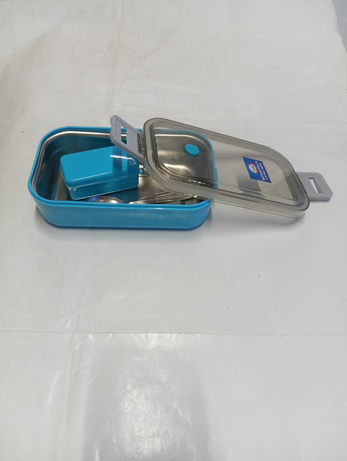 Premium Stainless Steel Single Compartment Lunch Box with covered plastic Mini Inner Box & Spoon - Image 2