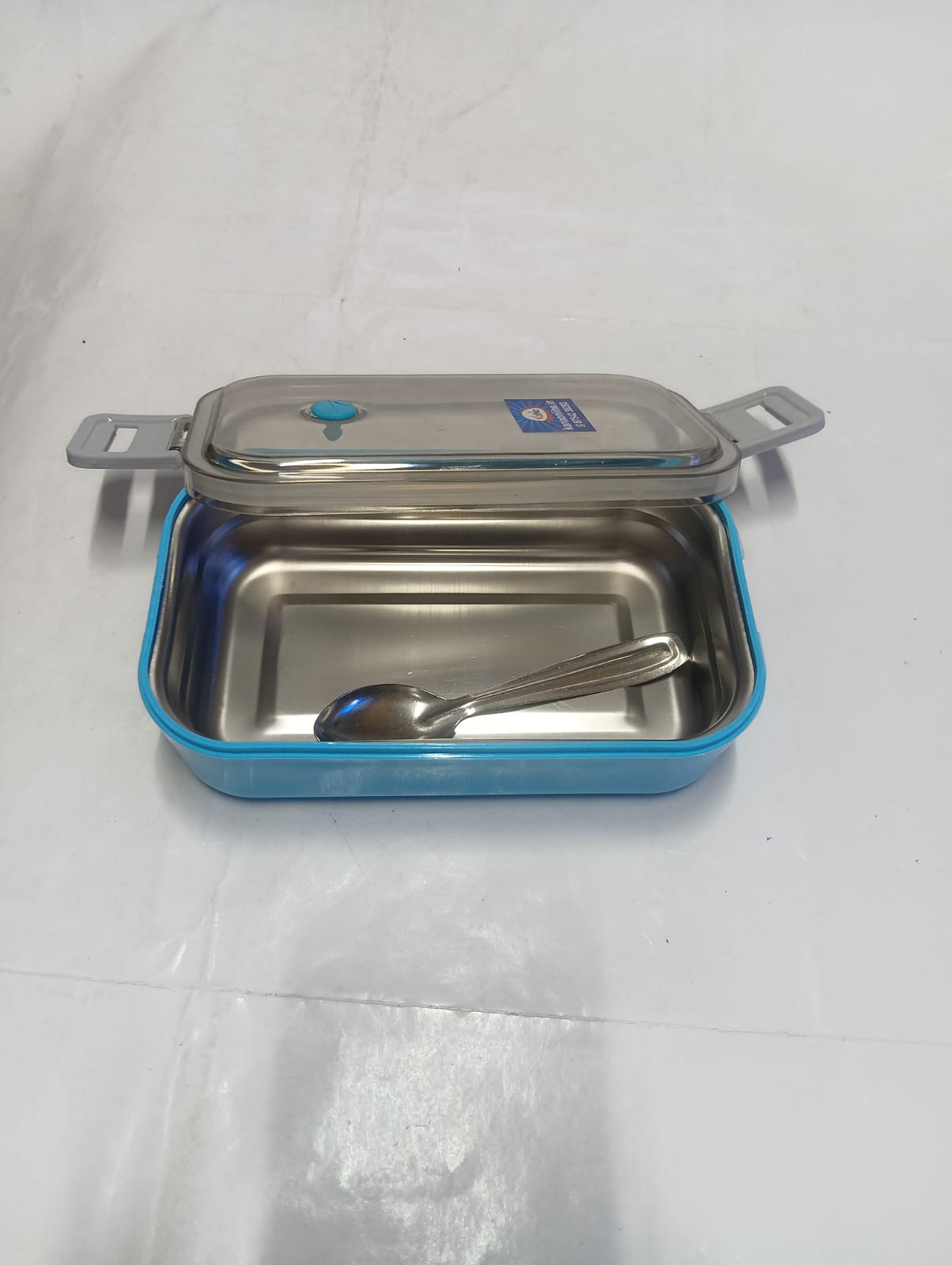 Premium Stainless Steel Single Compartment Lunch Box with covered plastic Mini Inner Box & Spoon - Image 4