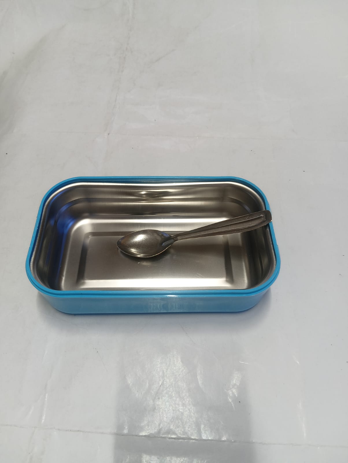 Premium Stainless Steel Single Compartment Lunch Box with covered plastic Mini Inner Box & Spoon - Image 5