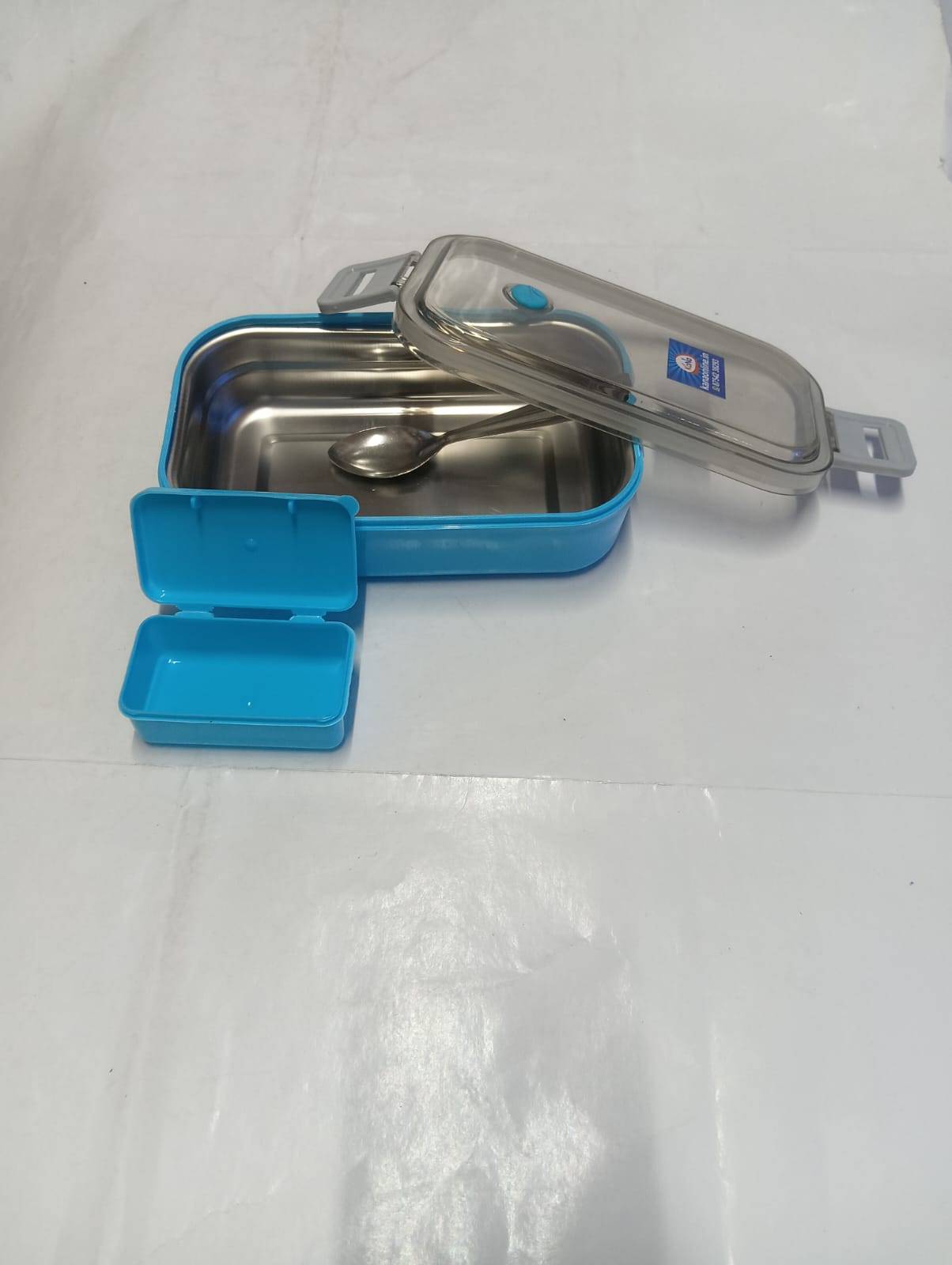 Premium Stainless Steel Single Compartment Lunch Box with covered plastic Mini Inner Box & Spoon - Image 6