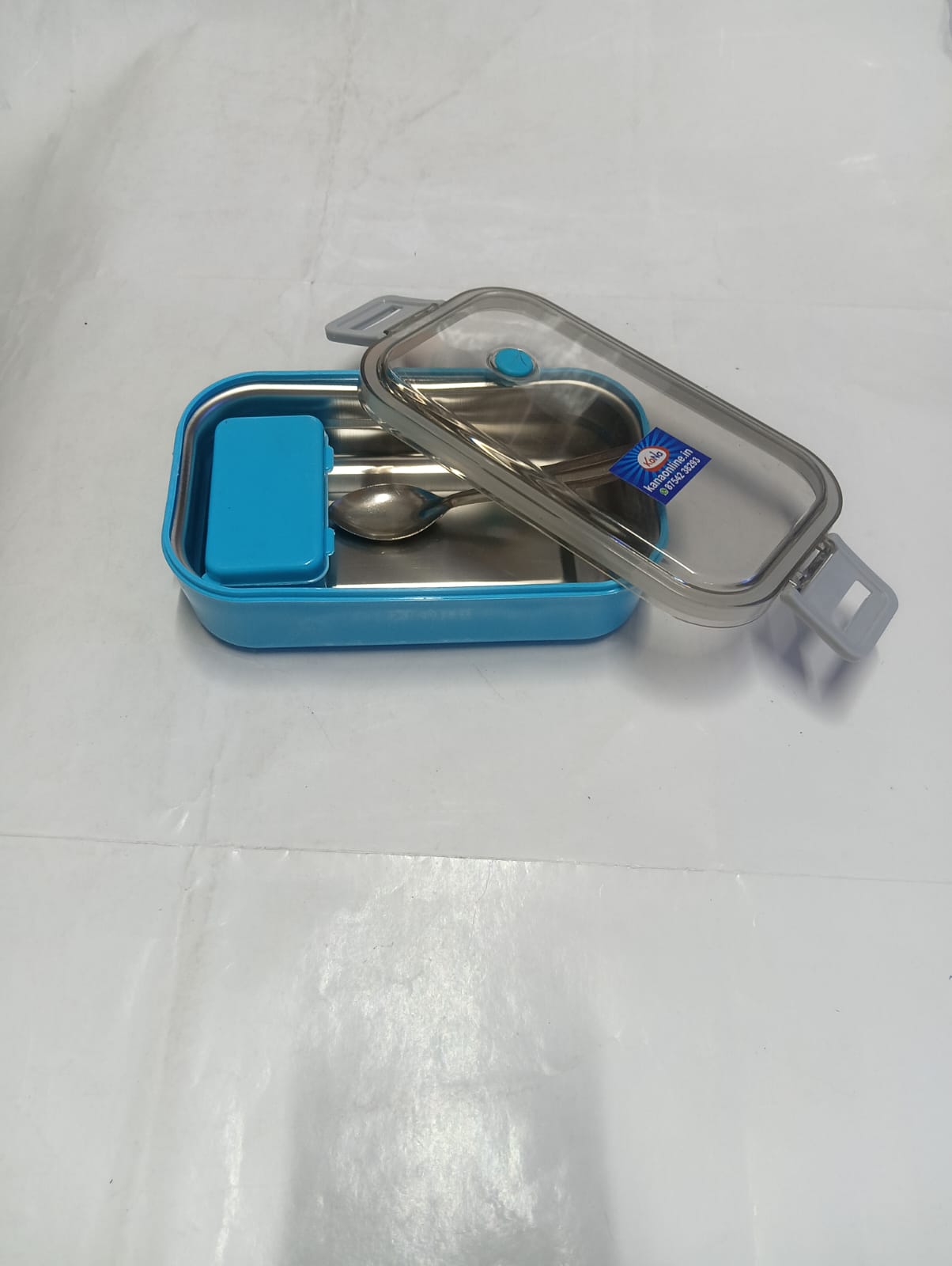 Premium Stainless Steel Single Compartment Lunch Box with covered plastic Mini Inner Box & Spoon - Image 9