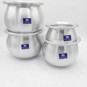 Traditional Aluminium Chatty / Wide-Mouth Biryani Cooking Pot Set (4 Pieces)