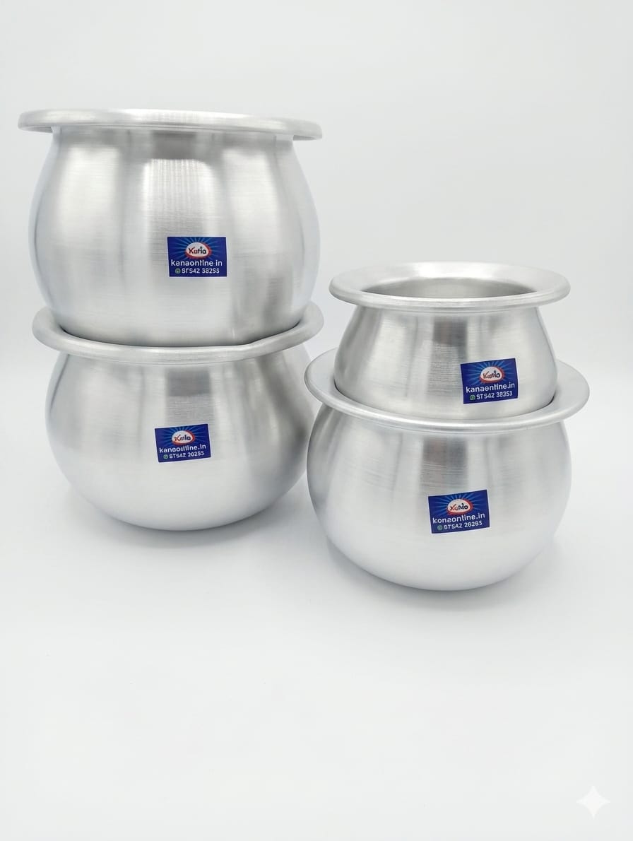 Traditional Aluminium Chatty / Wide-Mouth Biryani Cooking Pot Set (4 Pieces)