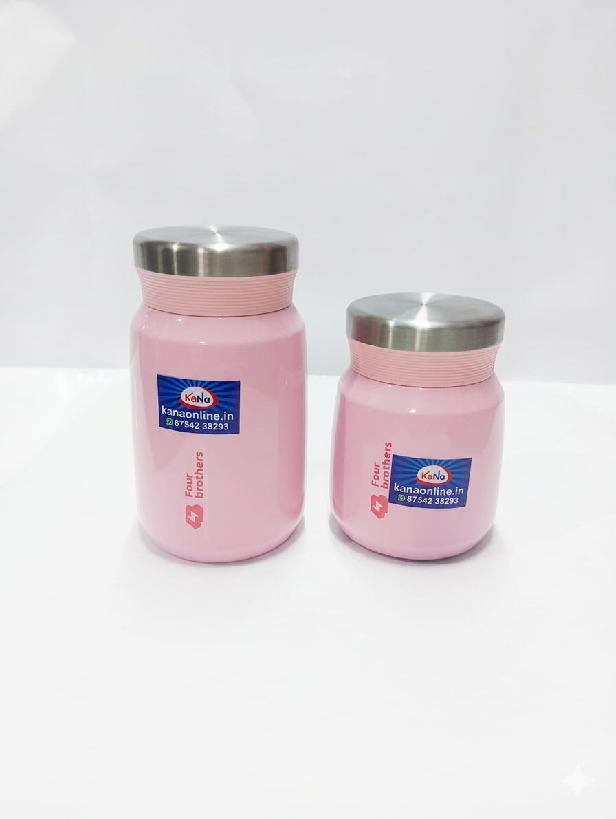 Stainless Steel Pink Colour-Sambar & Soup Jar Set (2) 300ML & 500ML
