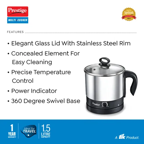 Prestige PMC 3.0+ Stainless Steel Outer Lid Multi Cooker 1.5L -Idli Stand with 3 Plates, Egg Boiling Rack with Stand, Steamer - Image 3