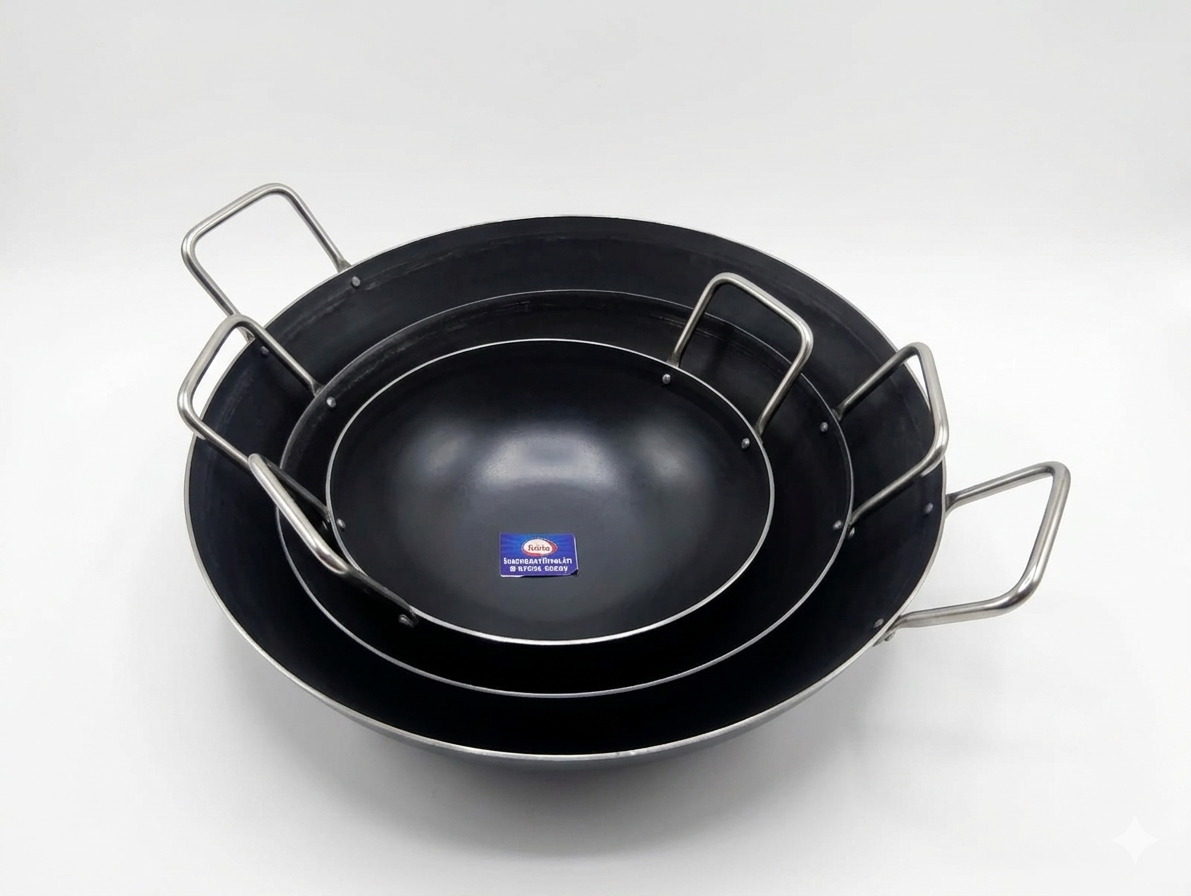 Iron Kadai Set (3) With Stainless Steel Handles