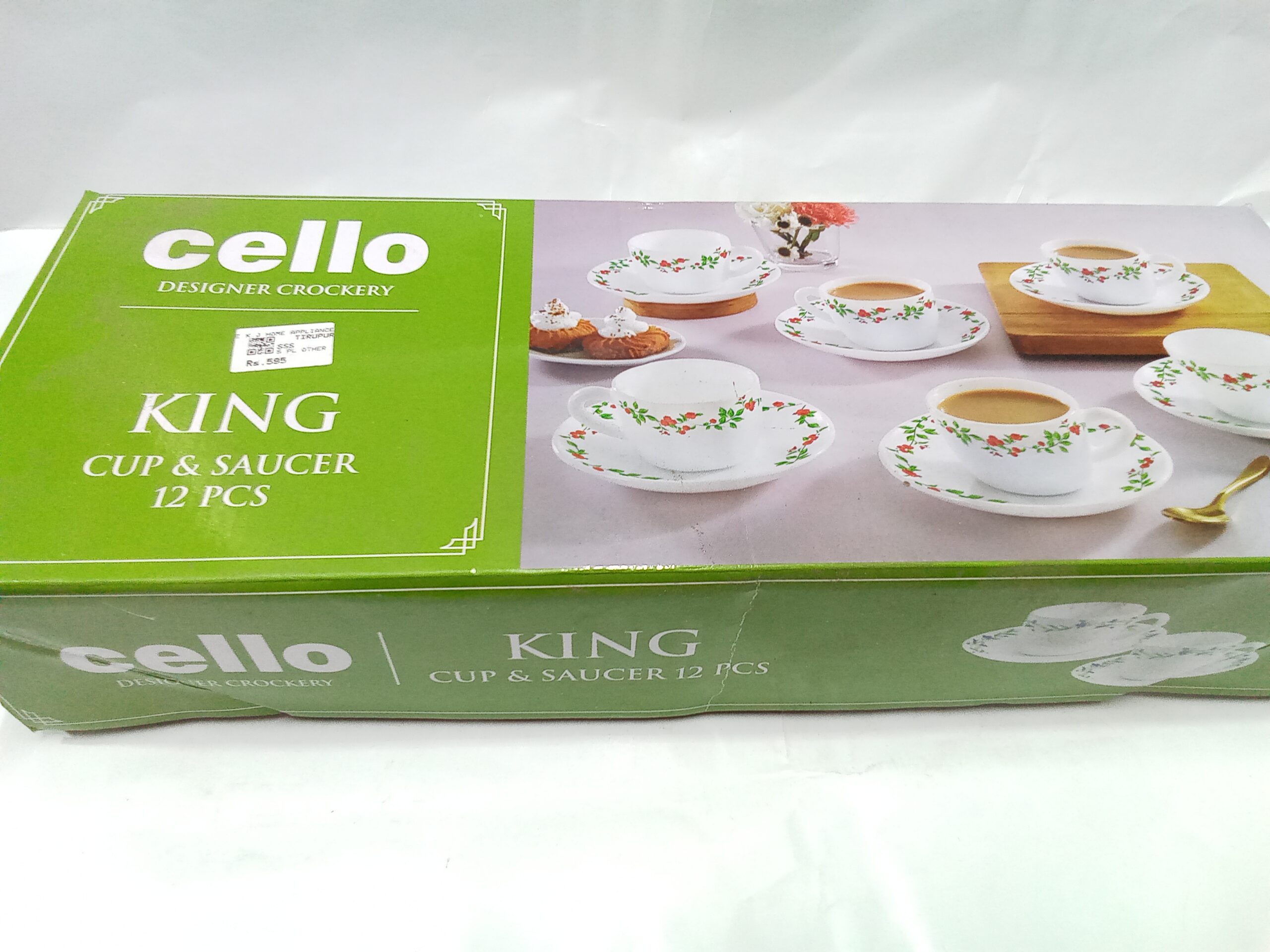 CELLO DESIGNER CROCKEY- (KING CUPS& SAUCER 12PCS)