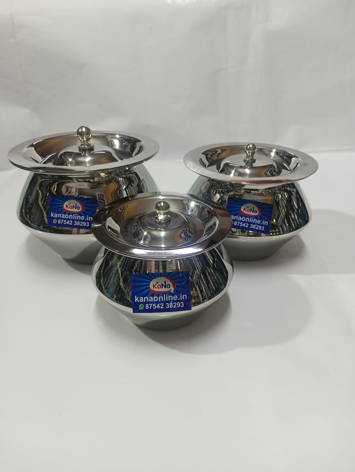 Stainless Steel Fancy Belly Shape Ghee Pot With Lid 3-Piece - Image 2