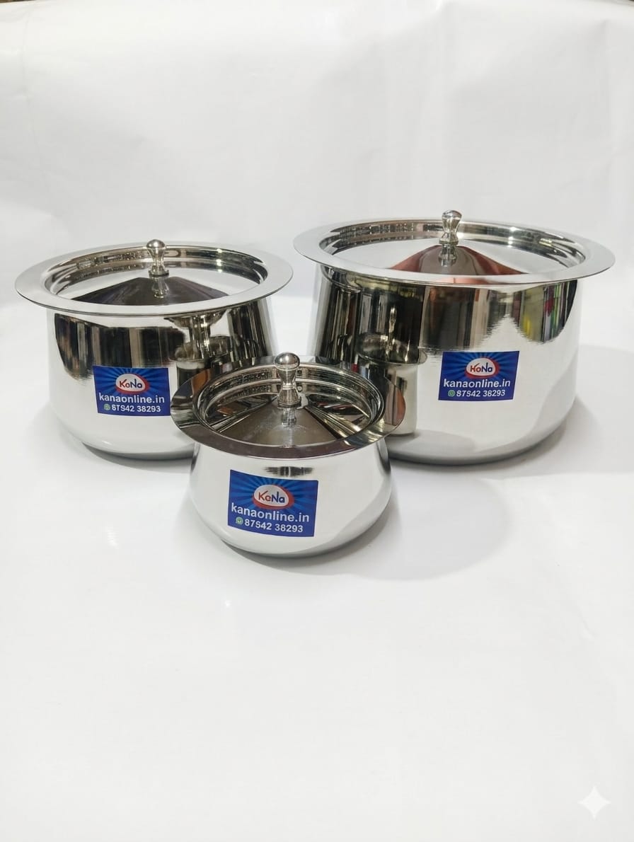 Stainless Steel Fancy Belly Tope With Lid 3-Pieces