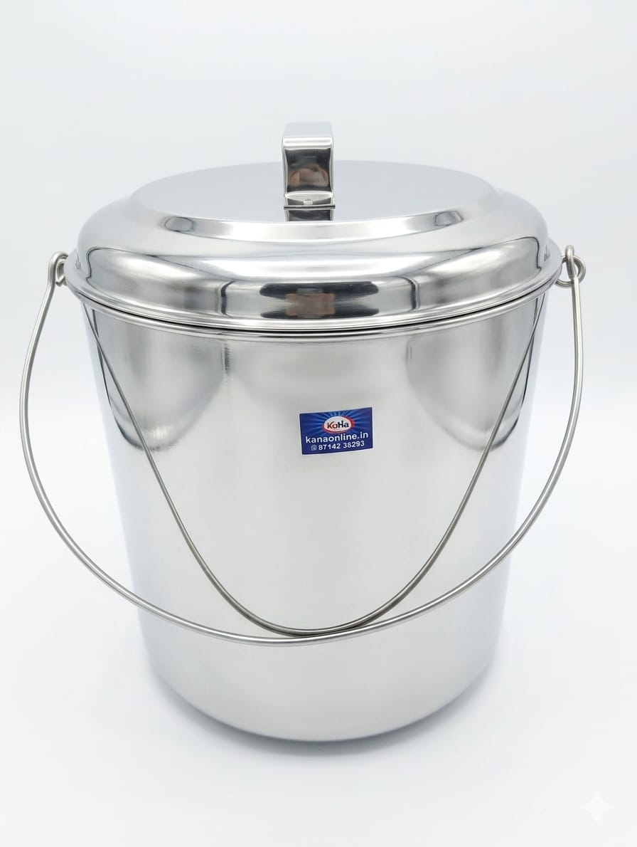Stainless Steel Thooku Vaali (Multipurpose Storage Bucket with Lid)