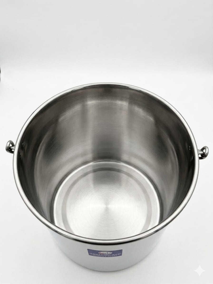 Stainless Steel Thooku Vaali (Multipurpose Storage Bucket with Lid) - Image 2