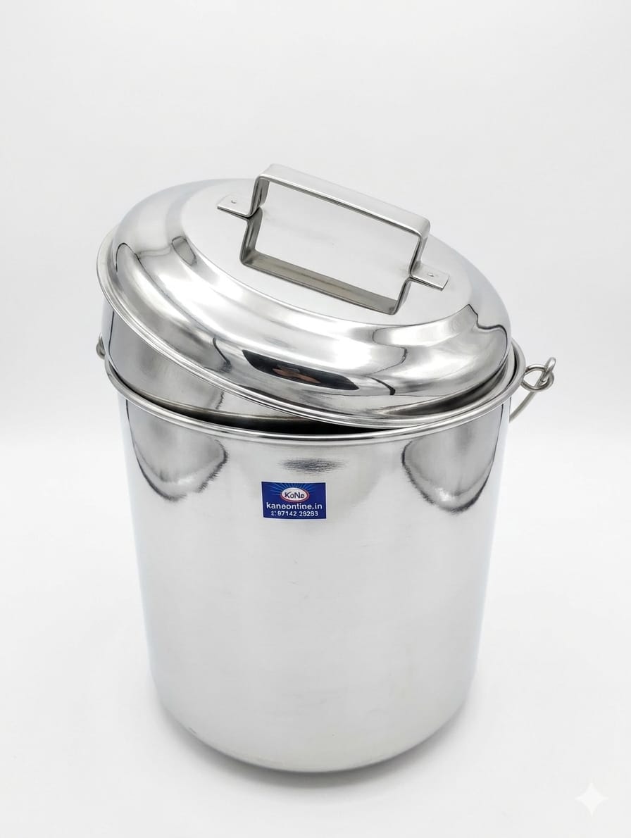 Stainless Steel Thooku Vaali (Multipurpose Storage Bucket with Lid) - Image 4