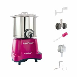 SmartFingers Comfort + Table Top Wet Grinder 230V, 2 Liter, Coconut Scrapper & Atta Kneader Attachment | Hands-Free Batter Dispenser | Top Wiper, 230W Motor