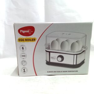 Pigeon Egg Boiler With See Through Lid |350 Watts |Boil Upto 6 Eggs (Hard, Medium, Soft) | Measuring Cup | Automatic Shut Off, Black & Silver