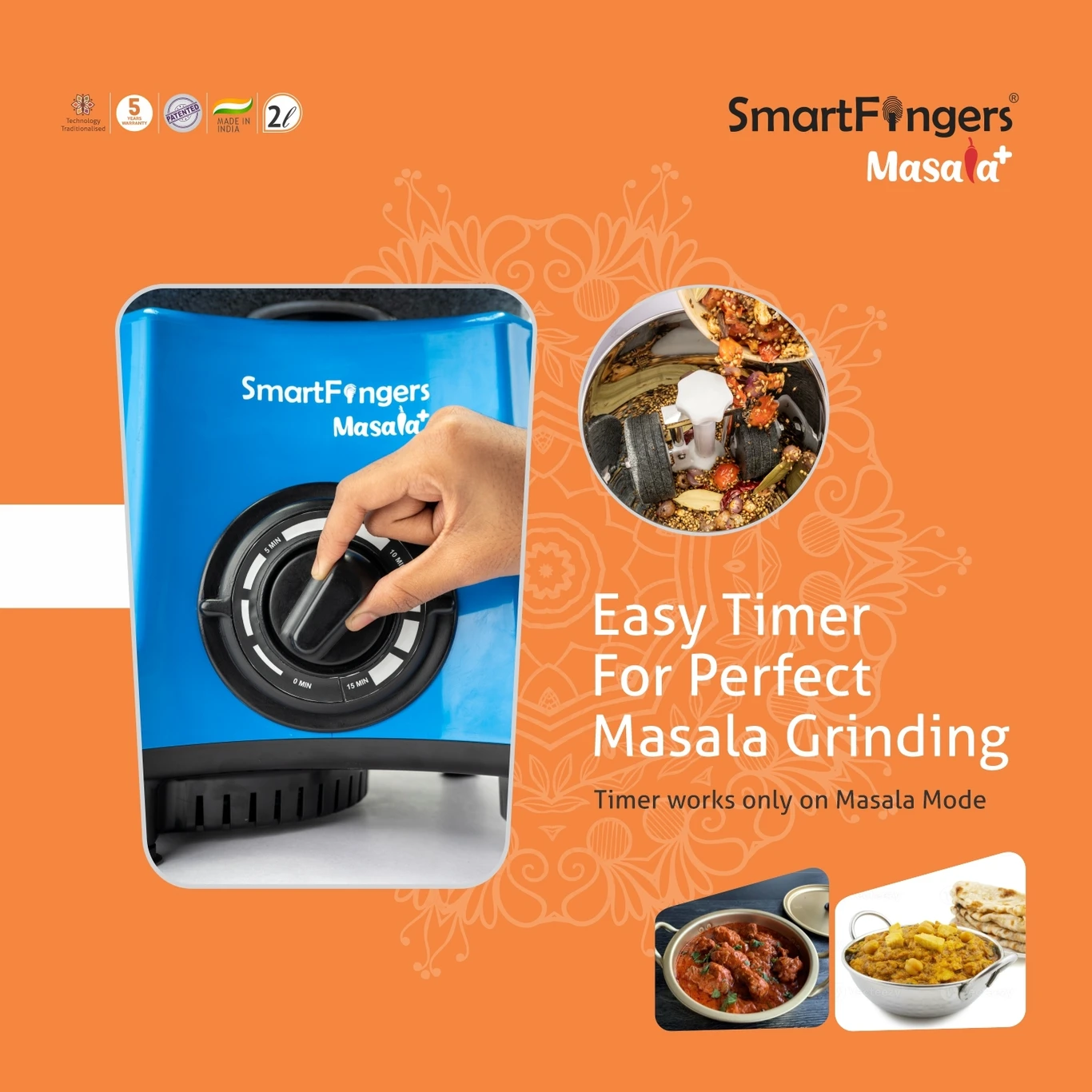 SMARTFINGERS Masala + Table Top Masala Wet Grinder 230V 50hz 2 Liter Wet Grinder (Blue) - Image 4